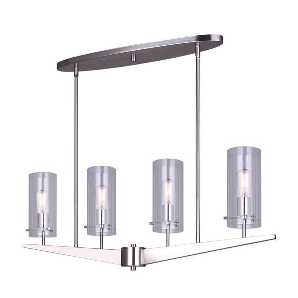 CANARM Jade 4-Light Brushed Nickel Rod Chandelier with Clear CANARM Jade 4-Light Brushed Nickel Rod Chandelier with Clear