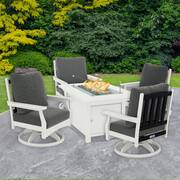 Cortina 25 in. H x 45 in. W White 5-Piece Plastic Patio Fire Pit, 2 Tone Swivel Deep Seating Set with Gray Cushions