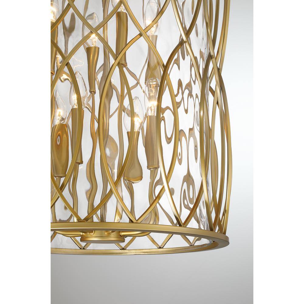 Snowden 8-Light Burnished Brass Pendant with Glacier Glass Shade