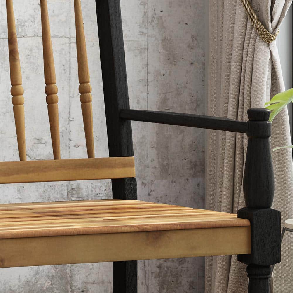 Teak and Black Acacia Wood Bench with Shelf, 51"
