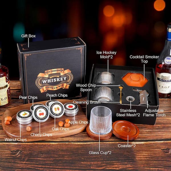 Lynzavix Brown Wood Whiskey Smoker Kit Home Bar Cocktail Smoker