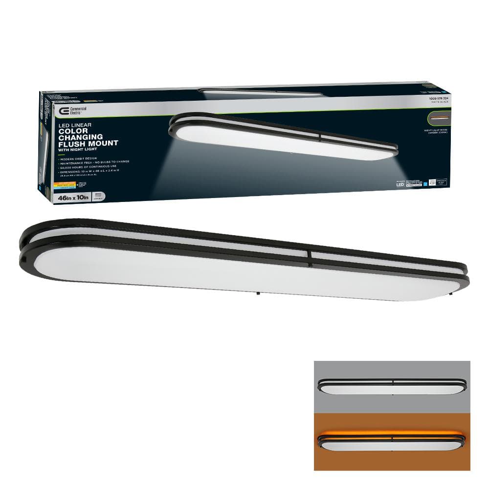 Commercial Electric 46 in. x 10 in. Matte Black Orbit LED Flush Mount