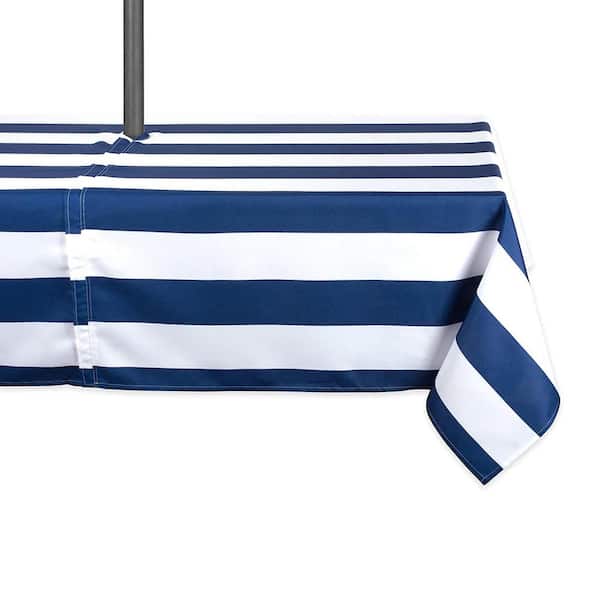 DII Outdoor 60 in. x 120 in. Nautical Blue Cabana Stripe Polyester with Zipper Tablecloth
