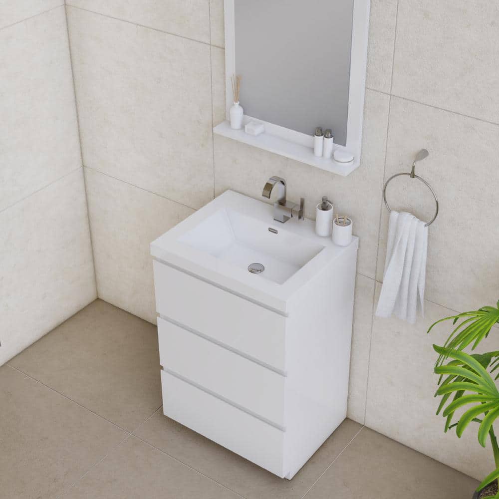 Sleek White 24" Freestanding MDF Bathroom Vanity with Integral Sink