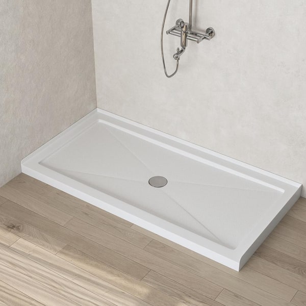 Acrylic 60 in. L x 30 in. W Alcove Shower Pan Base in White with Center Drain