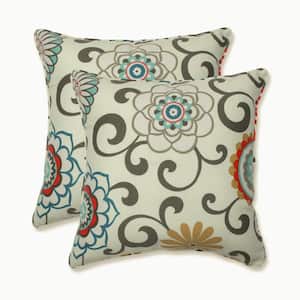 Floral Blue Square Outdoor Square Throw Pillow 2-Pack