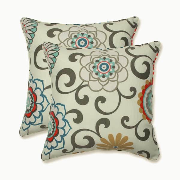 Pillow Perfect Floral Blue Square Outdoor Square Throw Pillow 2-Pack