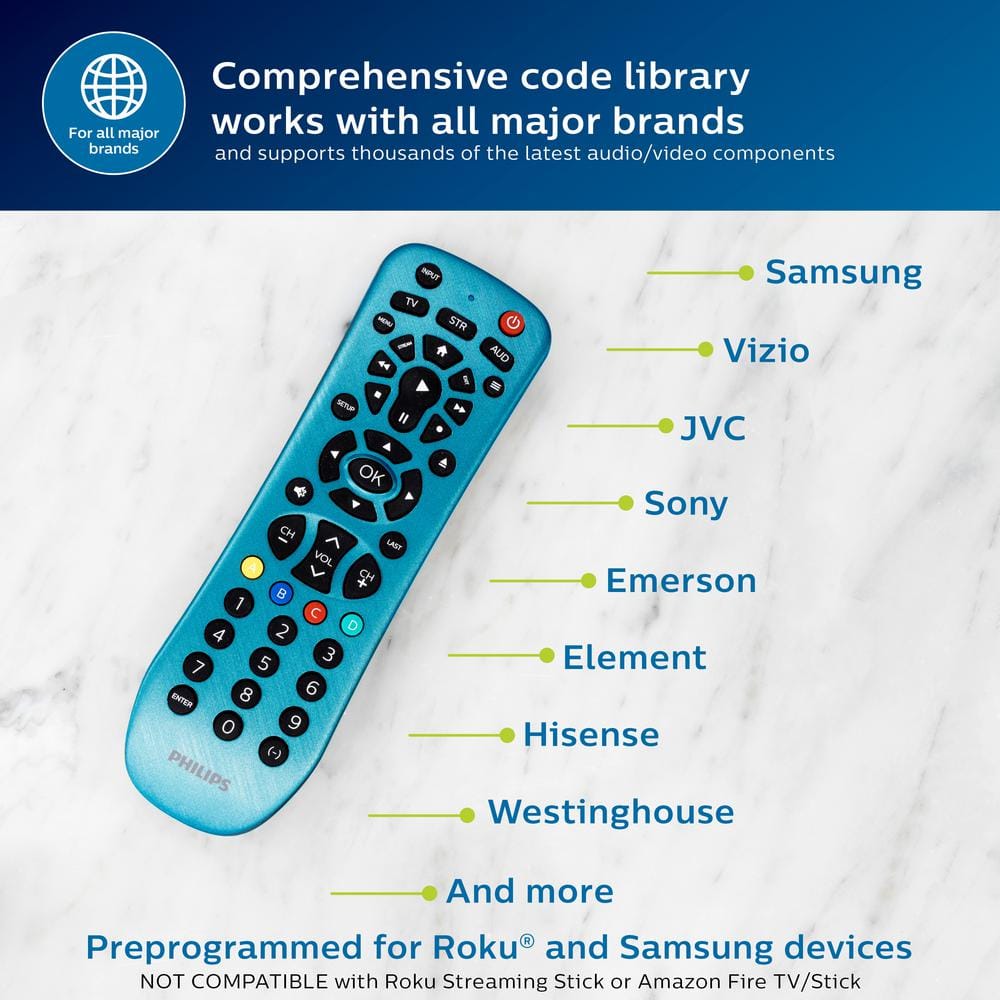 Philips Brushed Electric Blue 3-Device Universal Remote Control
