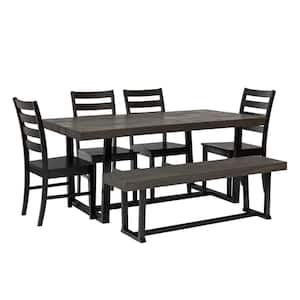 6-Piece Grey/Black Farmhouse Dining Set Seats 6