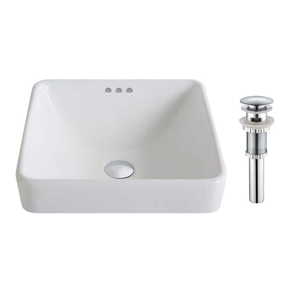 Elavo White Ceramic Square Semi-Recessed Bathroom Sink