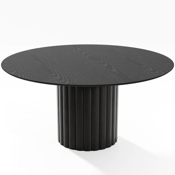 Round Black Wood 60 in. Column Base Dining Table Seats 8
