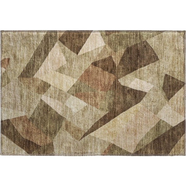 Mayfield Premium Machine Washable Abstract AMF2374 Brown 3 ft. x 4 ft. Area Rug