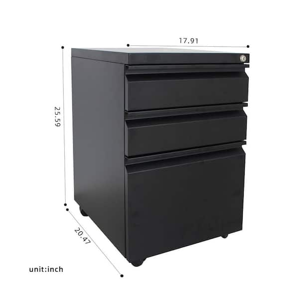 3 Drawer Metal Black File Cabinet