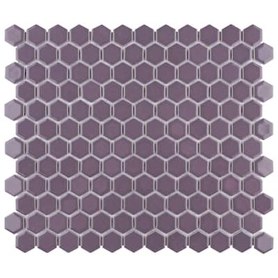 Metro Hex 1 in. Glossy Purple 10-1/4 in. x 11-7/8 in. Porcelain Mosaic Tile (8.65 sq. ft./Case)
