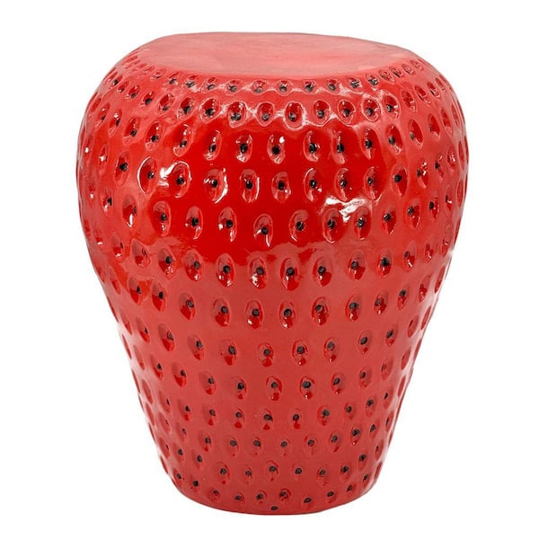 Red Strawberry Stool Polyresin Side Table 18 in.