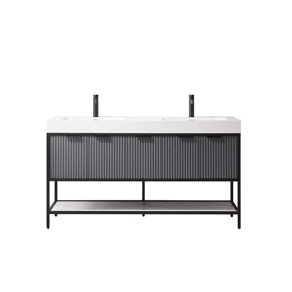 Marcilla 60 in. W x 20 in. D x 34 in . H Double Sink Bath Vanity in Grey with White Integral Sink Top