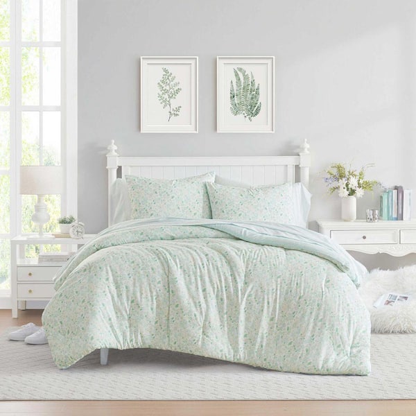 希少★LAURA ASHLEY　セミダブルベッド Laura Ashley Quartet Reversible 7-Piece Light Blue Microfiber King