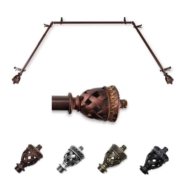 EMOH 13/16" Dia Adjustable 20"-36", 38"-72" Bay Window Curtain Rod with Pablo Finials in Cocoa