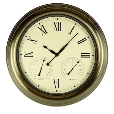 18 in. Bronze Clock, Thermometer and Hygrometer