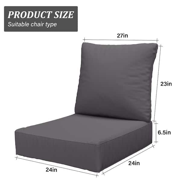 24 in. x 24 in. x 6.5 in. Outdoor Repacement Deep Seating Lounge Chair Cushion with Backrest (2-Pack) Grey