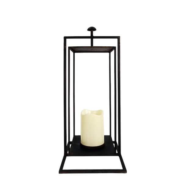 19 in. Gray Rectangular Outdoor Lantern with Glass Candle Compartment, Not Powered, No Bulbs Included