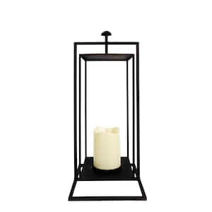 19 in. Gray Rectangular Outdoor Lantern with Glass Candle Compartment, Not Powered, No Bulbs Included