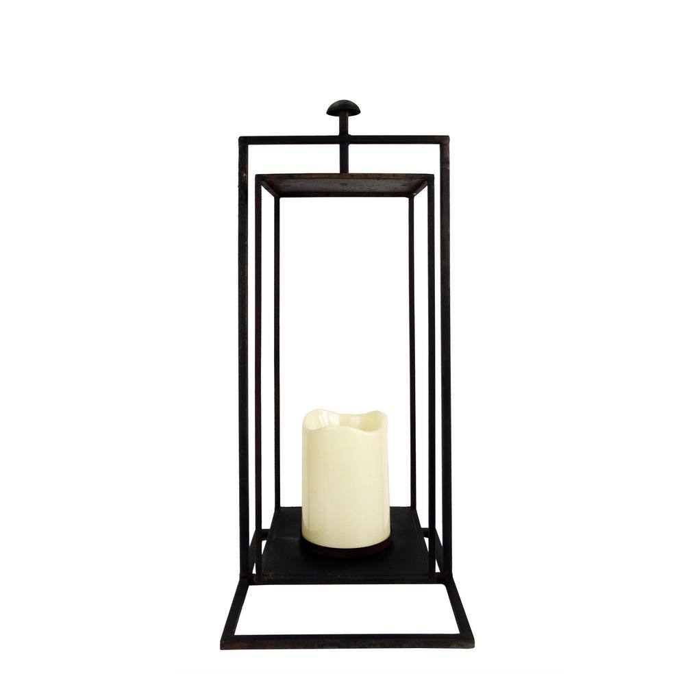 19 in. Gray Rectangular Outdoor Lantern with Glass Candle Compartment, Not Powered, No Bulbs Included price history on PriceWatchPro