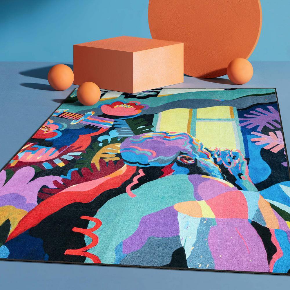 Multi-Color Synthetic Flat Woven Rectangular Area Rug