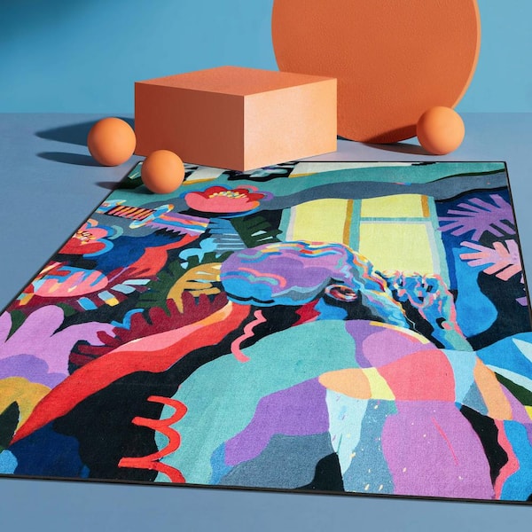 Misha The Sunday Jungle Home Modern Abstract Multi 6 ft. 7 in. x 9 ft. 3 in. Area Rug