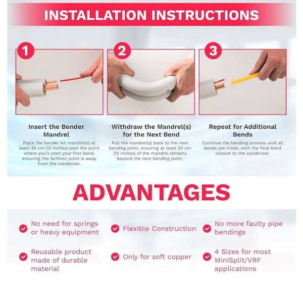 4Pcs 4M AC Copper Pipe Bender Protector PE Plastic 1/4in 3/8in 1/2in 5/8in Air Conditioning Pipe Bender Kit - View #6