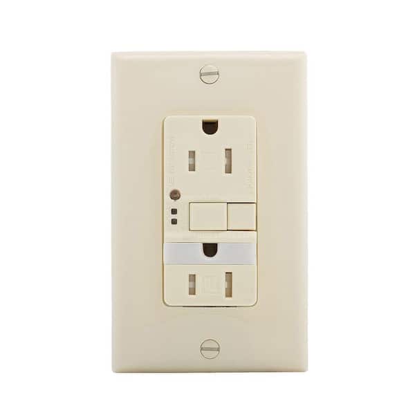 Eaton GFCI Self-Test 15A -125V Tamper Resistant Duplex Receptacle with Nightlight and Standard Size Wallplate, Almond