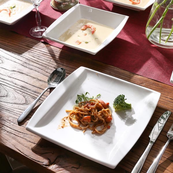 MALACASA Dinnerware Sets for 12, 56-Piece Porcelain Square Plates