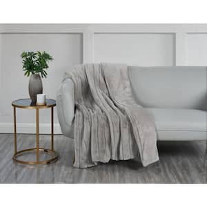 Faux Fur Stripe Plush Gray Throw Blanket