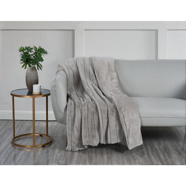 VIDERI HOME Faux Fur Stripe Plush Gray Throw Blanket