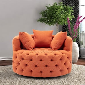 Orange Swivel Linen Fabric Upholstered Barrel Living Room Chair With Tufted Cushions