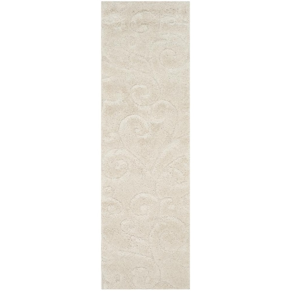 SAFAVIEH Florida Shag Cream 2 ft. x 13 ft. Floral Runner Rug