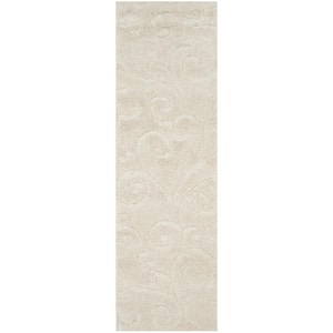 Florida Shag Cream 2 ft. x 21 ft. Floral Runner Rug