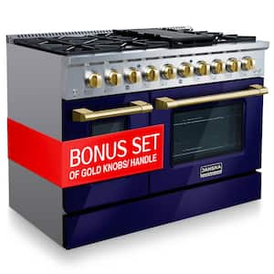 Professional Series 48 in. 6.7 cu. ft. 8-Burners Double Oven Gas Range with Griddle in Lustrous Blue