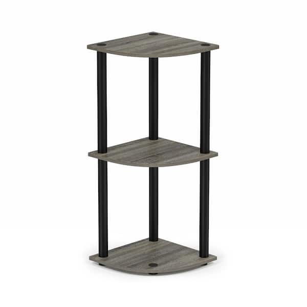 null 29.6 in. French Oak Gray/Black Plastic 3-shelf Corner Bookcase