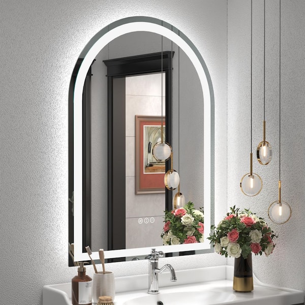 26 in. W x 36 in. H Arch Frameless Super Bright 192 LEDs/M Lighted Anti-Fog Tempered Glass Wall Bathroom Vanity Mirror