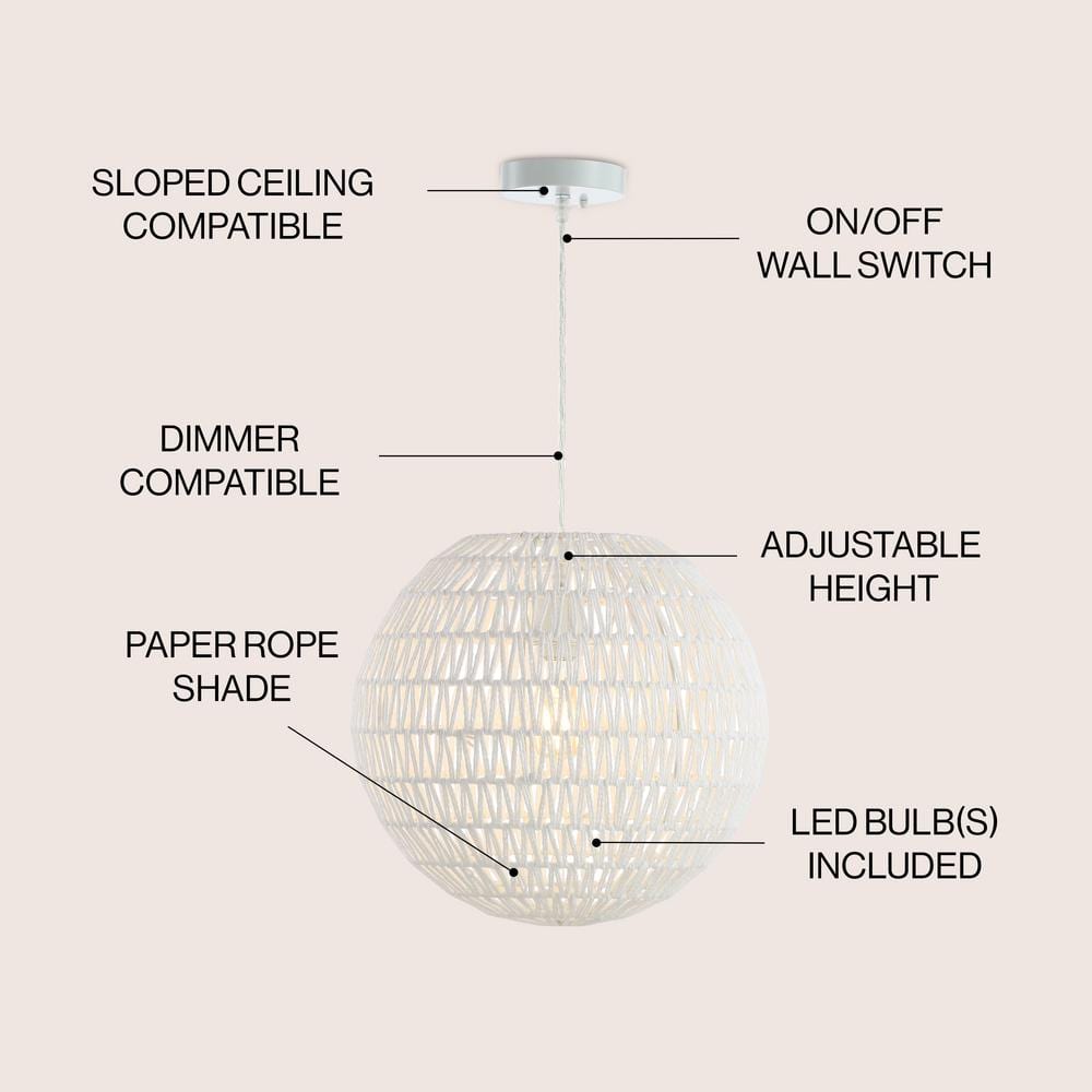 White Woven Rattan Orb LED Pendant Light