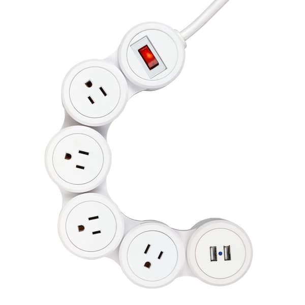 Wrap around extension cord with 2 sockets WHITE Quirky Port Power 