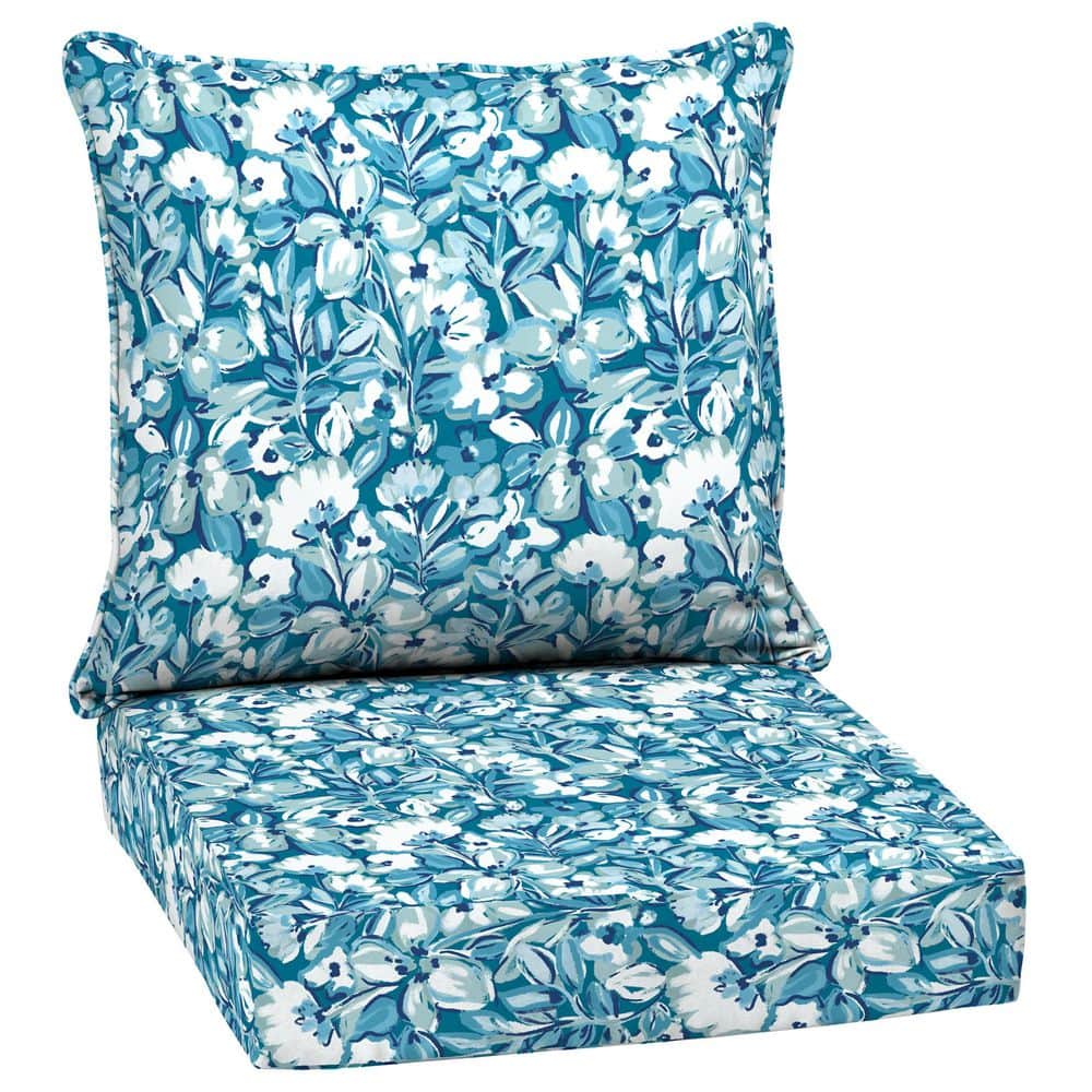 24 in. x 24 in. 2-Piece Deep Seating Outdoor Lounge Chair Cushion, Aqua Blue Fusion Floral price history on PriceWatchPro