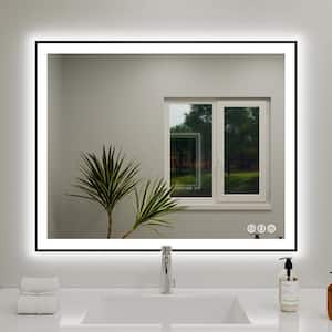 40 in. W x 32 in. H Rectangular Framed LED Light Anti-Fog Wall Bathroom Vanity Mirror Front Light in Matte Black