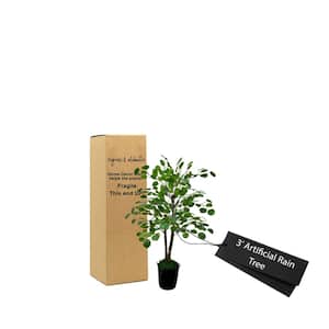Handmade 3 ft. Artificial Rain Tree in Home Basics Plastic Pot Made with Real Wood and Moss Accents