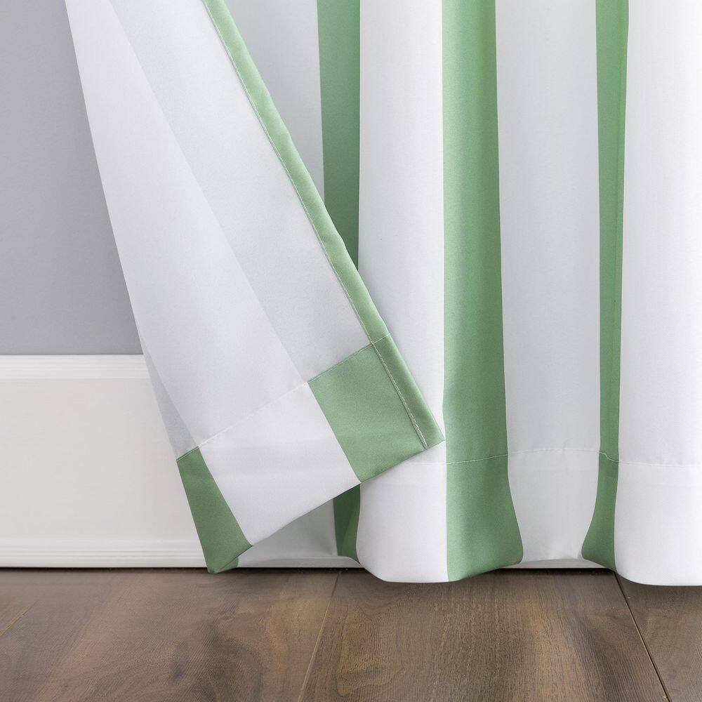 Spa Green Striped Polyester Blackout Grommet Curtain Panel