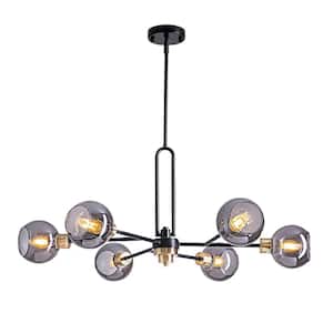 28 in. 6-Light Black Traditional Chandelier with Glass Globe Shades