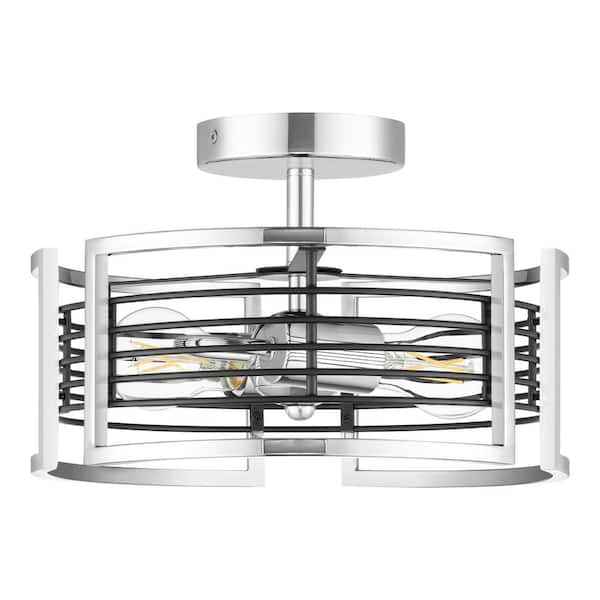 Hampton Bay Hayfield 12 in. 2-Light Matte Black and Chrome Semi-Flush Mount