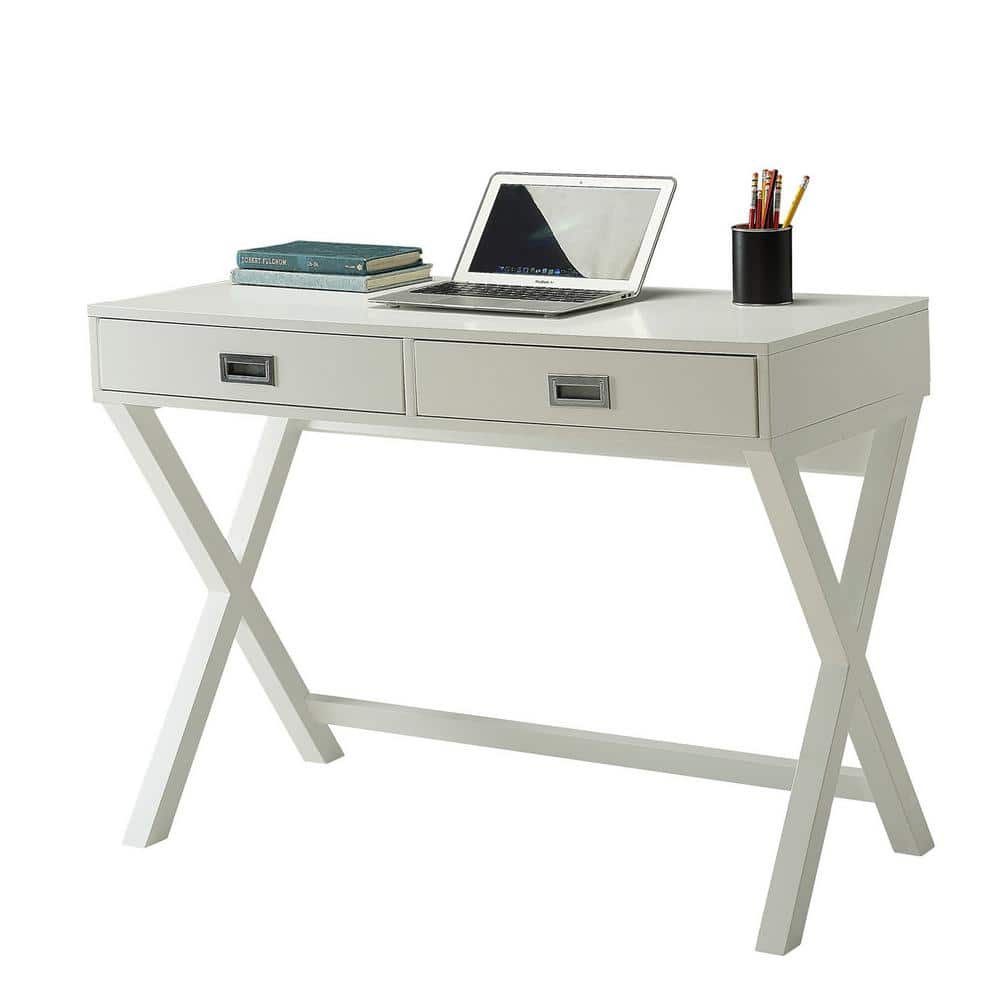 Landon Modern X-Frame White Wood Desk with Drawers