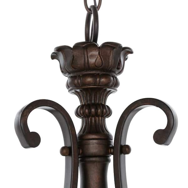 Hampton Bay Carina 3-Light Aged Bronze Pendant with Tea-Stained Glass Shade 